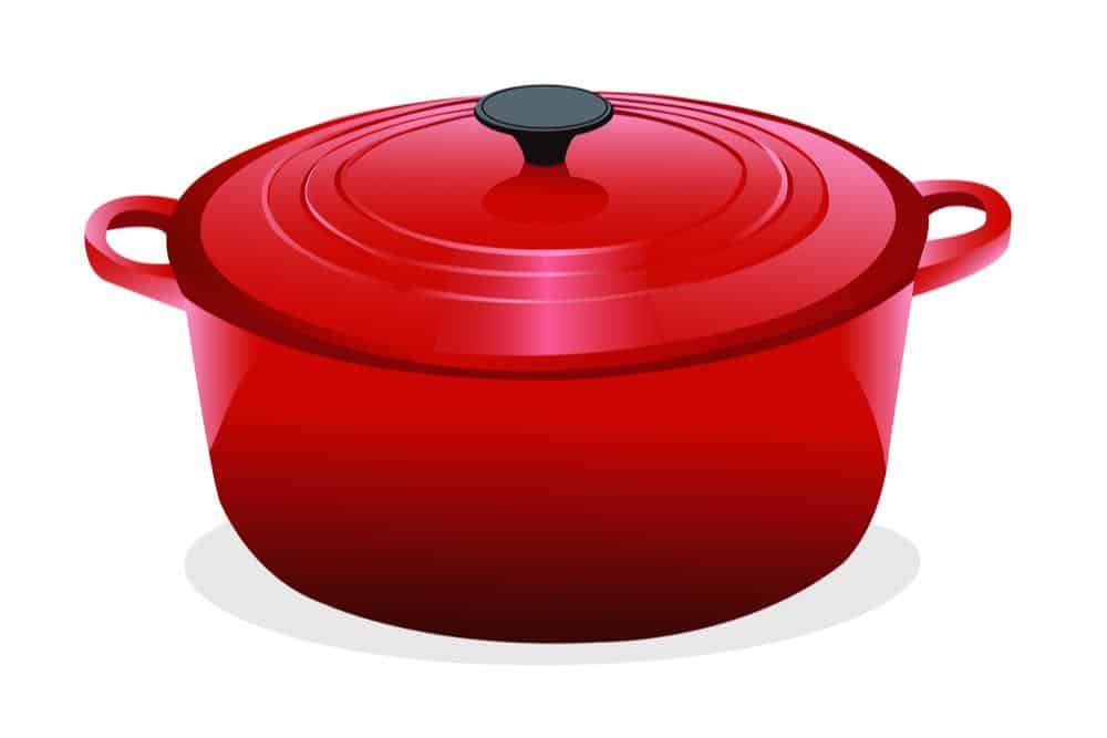 Photo of a dutch oven with a black knob