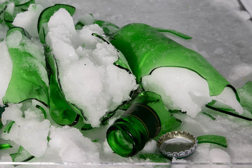Photo of shattered glass bottle in a freezer