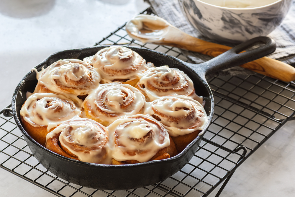 Photo of Cinnamon Rolls in a Round Cast Iron Pan