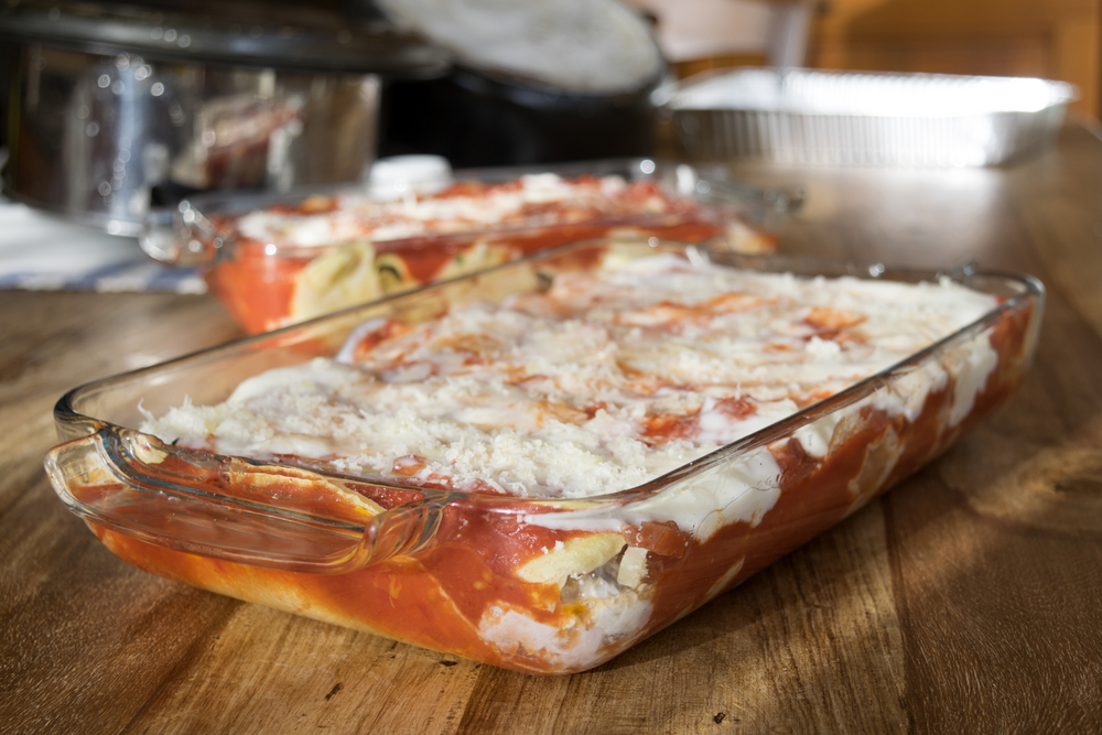 Photo of lasagna in glass pyrex dish