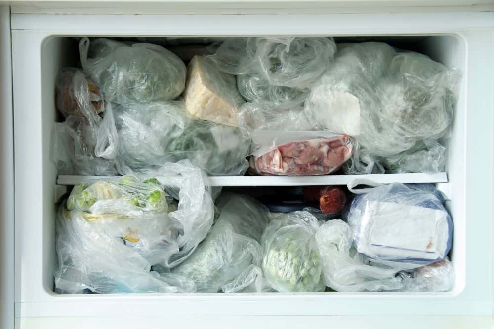 A refrigerator full of food stored in plastic bags is safe.