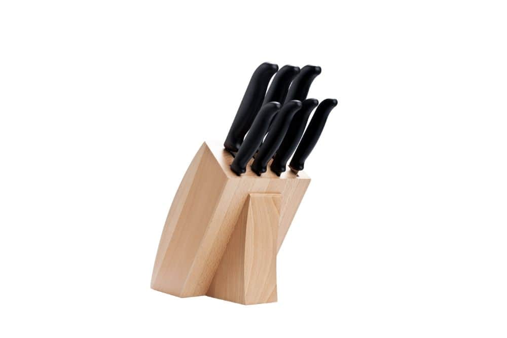 Self-sharpening cutlery set on a white background.