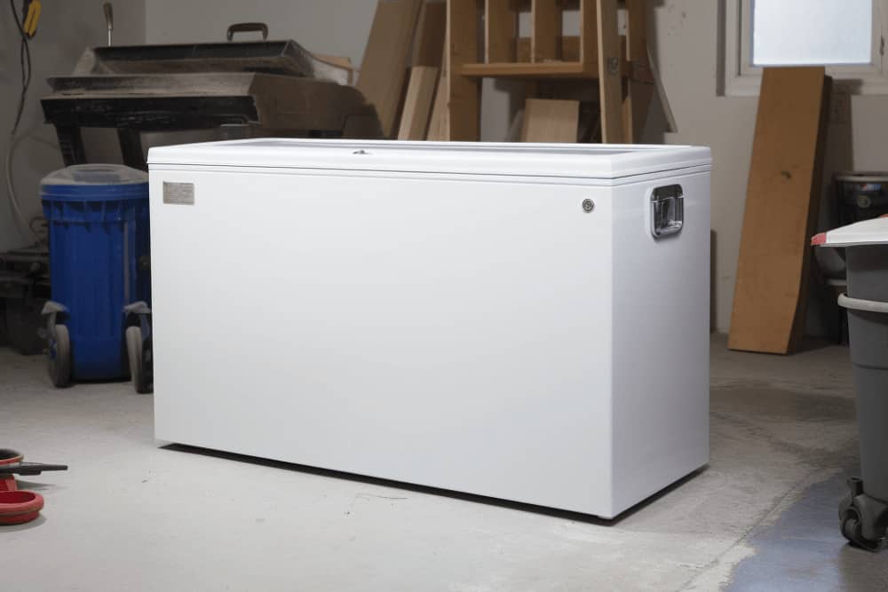 Optimal Settings for Long-lasting Freshness: A white chest freezer in a garage.
